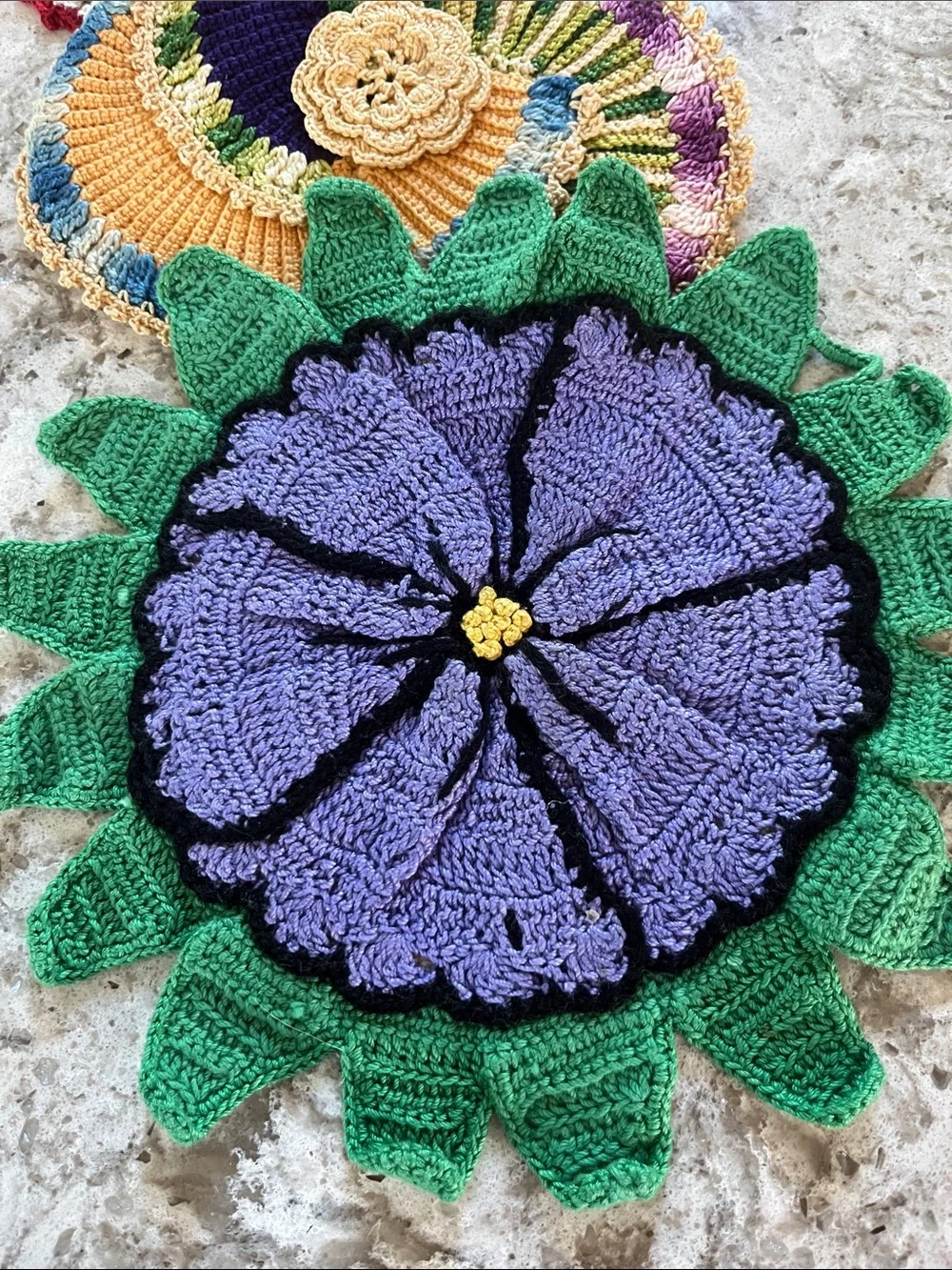 Vintage Handmade Crochet Floral Round potholders -3-